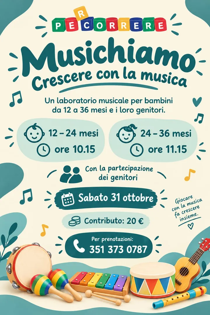 Locandina Musichiamo - Crescere con la musica (24-36 mesi) - PERCORRERE APS