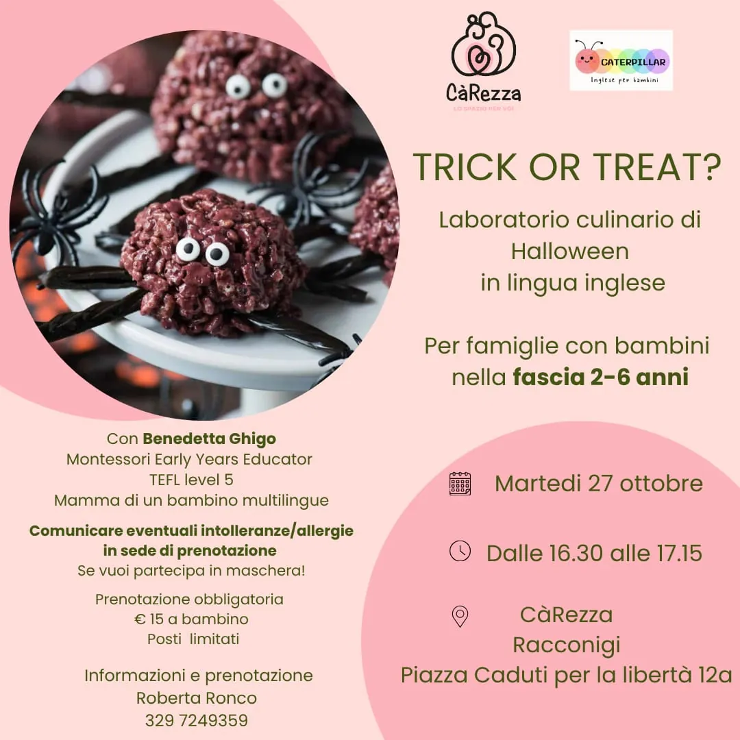 Locandina Trick or Treat? Laboratorio culinario di Halloween in lingua inglese - CàRezza