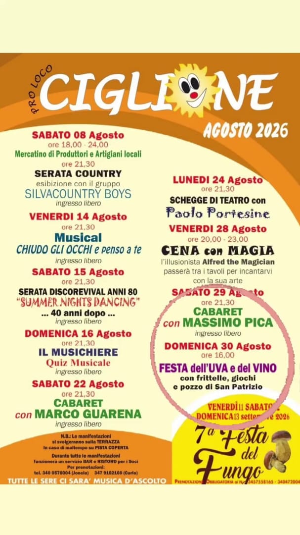 Locandina Cabaret con Marco Guarena - Pro Loco Ciglione