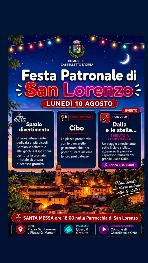 Locandina Festa Patronale di San Lorenzo - Comune di Castelletto d'Orba