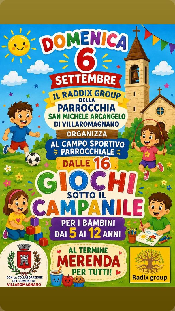 Locandina Giochi sotto il Campanile - Raddix Group Parrocchia San Michele Arcangelo