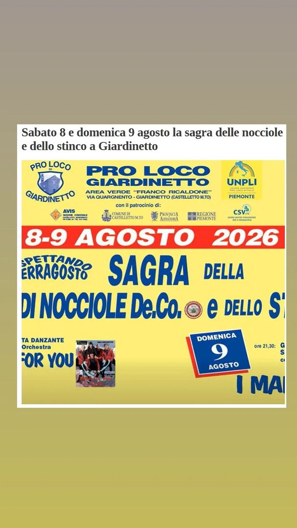 Locandina Sagra delle Nocciole De.Co. e dello Stinco - Pro Loco Giardinetto