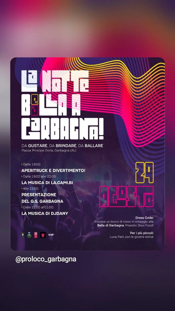Locandina La Notte Bella a Garbagna - Pro Loco Garbagna