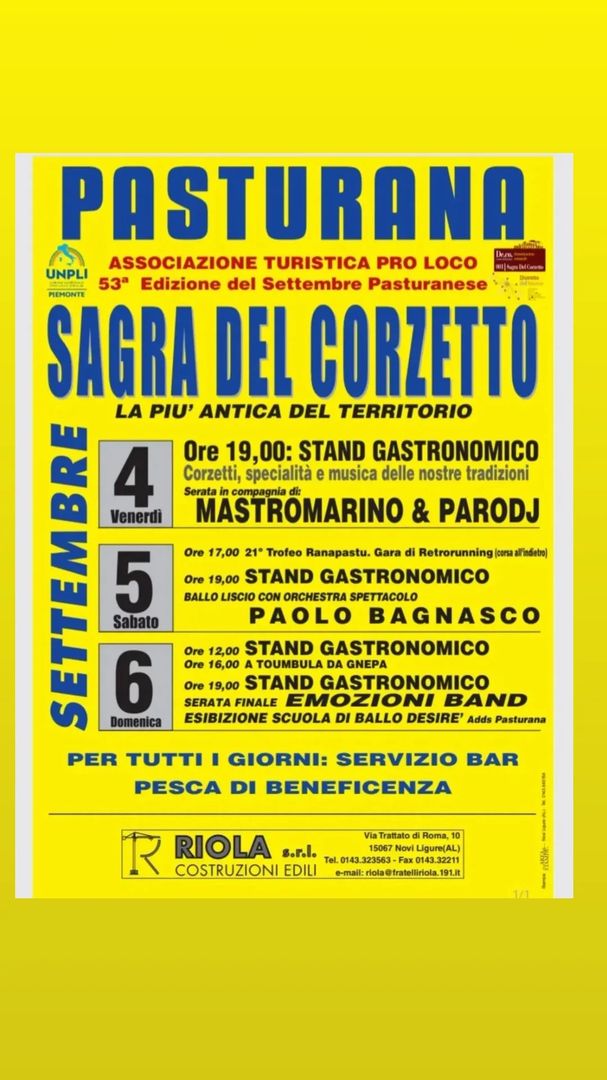 Locandina Sagra del Corzetto - Settembre Pasturanese