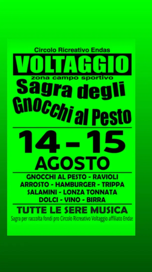 Locandina Sagra degli Gnocchi al Pesto - Circolo Ricreativo Endas Voltaggio