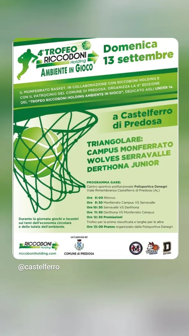 Locandina 4° Trofeo Riccoboni Holding Ambiente in Gioco - Monferrato Basket