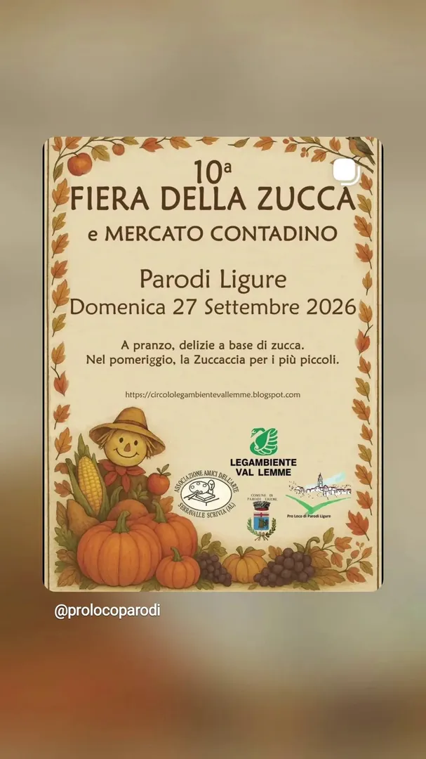 Locandina 10ª Fiera della Zucca e Mercato Contadino - Pro Loco di Parodi Ligure