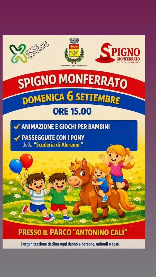 Locandina Animazione, Giochi e Passeggiate con i Pony - Pro Loco Spigno Monferrato