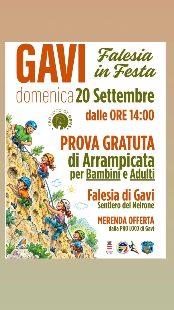 Locandina Falesia in Festa - Prova Gratuita di Arrampicata - Pro Loco di Gavi