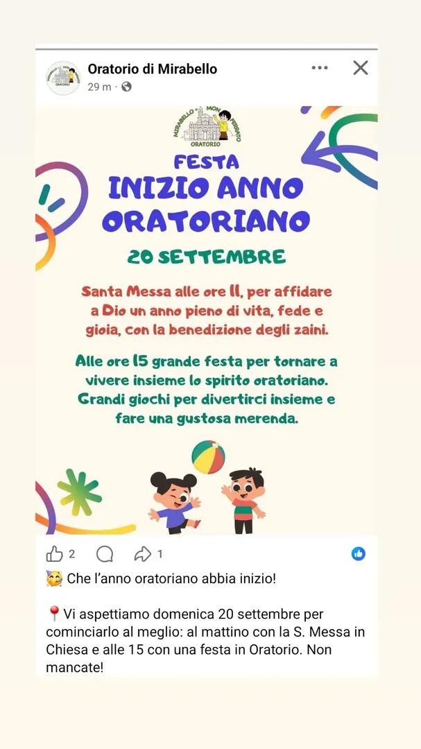 Locandina Festa Inizio Anno Oratoriano