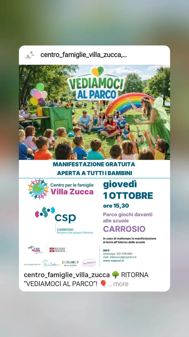 Locandina Vediamoci al Parco - Centro per le Famiglie Villa Zucca