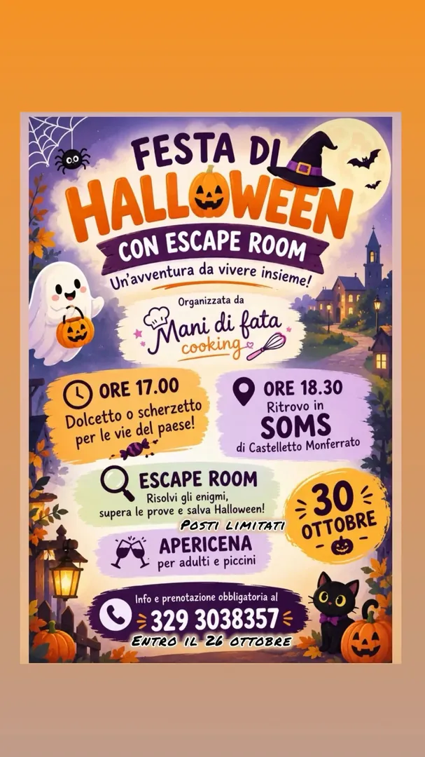 Locandina Festa di Halloween con Escape Room - Mani di Fata Cooking