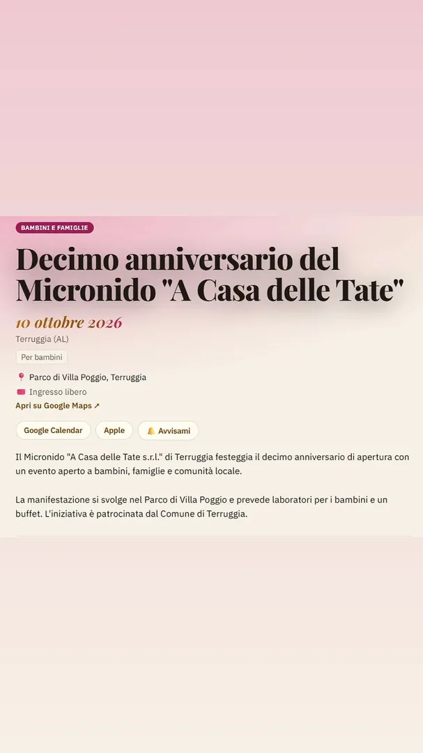 Locandina Decimo anniversario del Micronido "A Casa delle Tate"