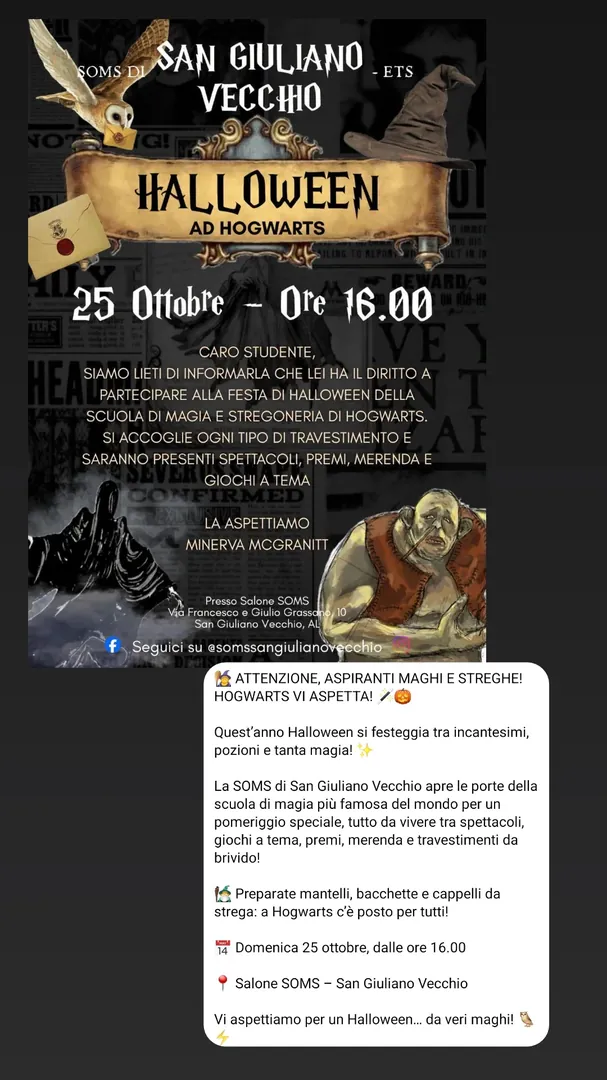 Locandina Halloween ad Hogwarts - SOMS di San Giuliano Vecchio ETS