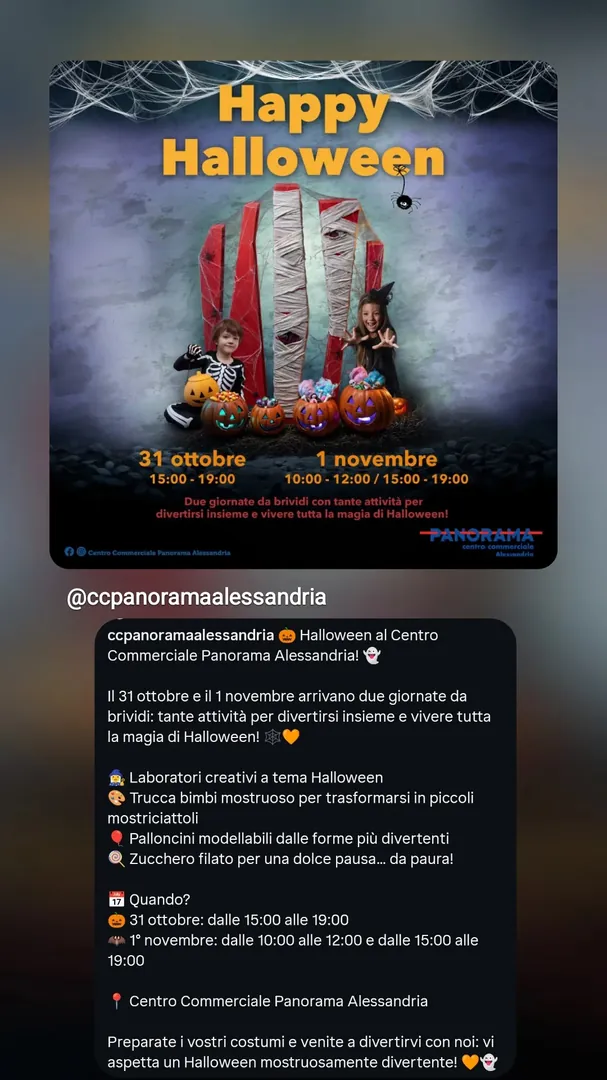 Locandina Happy Halloween - Centro Commerciale Panorama Alessandria