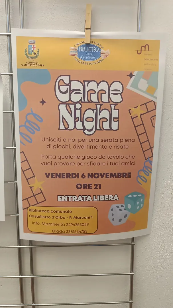 Locandina Game Night - Biblioteca Civica Comunale Castelletto d'Orba