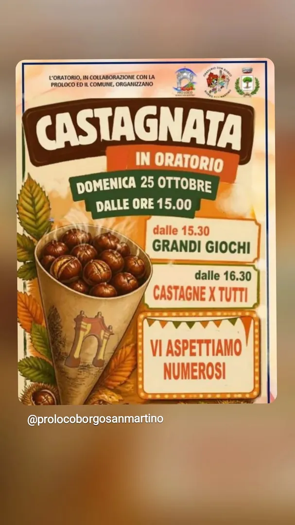 Locandina Castagnata in Oratorio - Pro Loco e Comune di Borgo San Martino