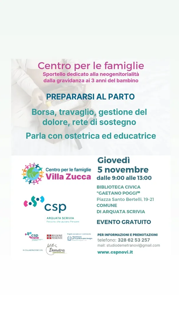 Locandina Prepararsi al Parto - Centro per le Famiglie Villa Zucca