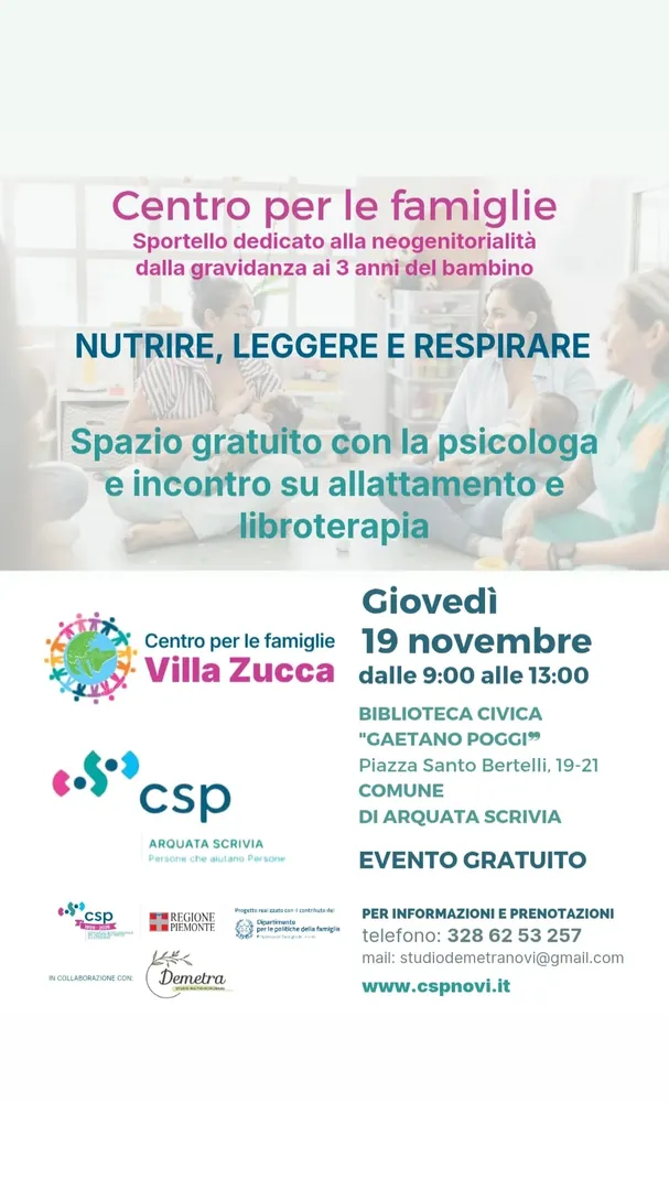 Locandina Nutrire, Leggere e Respirare - Centro per le Famiglie Villa Zucca / CSP Arquata Scrivia