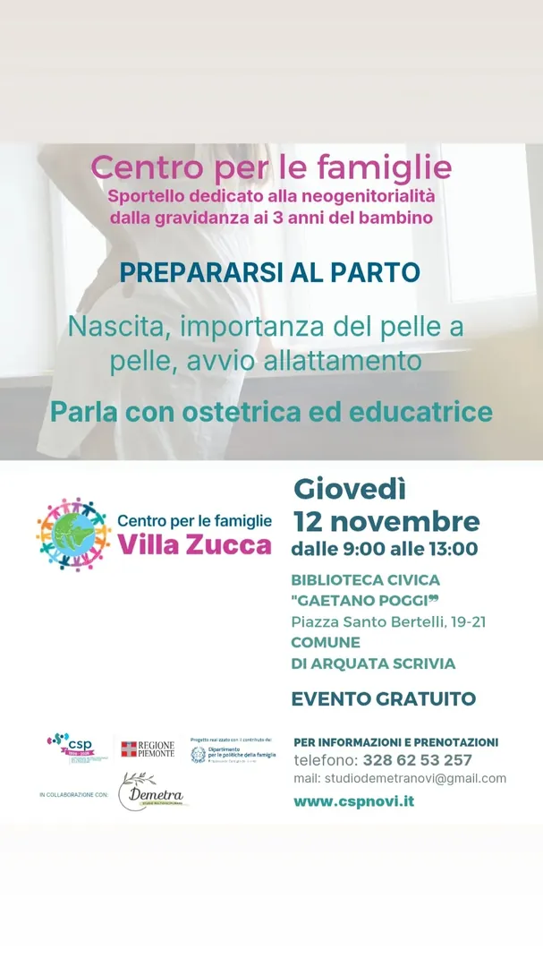 Locandina Prepararsi al Parto - Centro per le Famiglie Villa Zucca