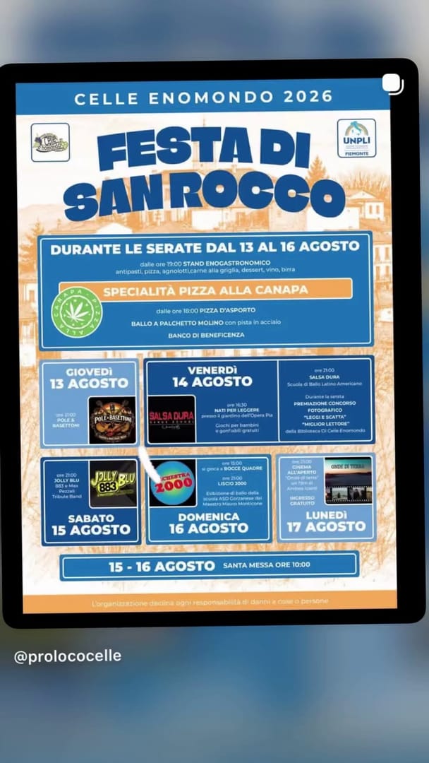 Locandina Festa di San Rocco - Celle Enomondo 2026