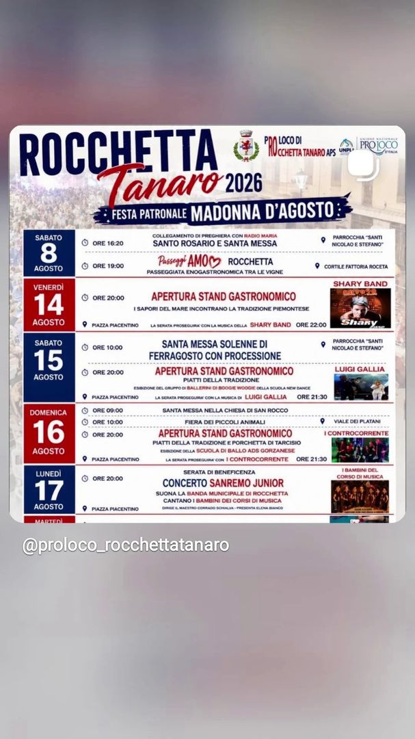 Locandina Concerto Sanremo Junior - Pro Loco Rocchetta Tanaro