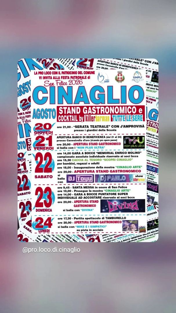 Locandina Festa Patronale di San Felice 2026 - Cinaglio