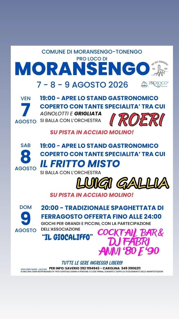Locandina Festa Pro Loco di Moransengo 2026