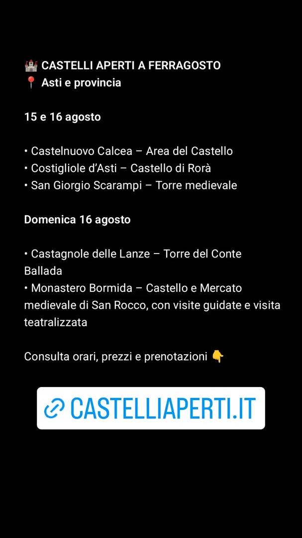 Locandina Castelli Aperti a Ferragosto - Castello di Rorà