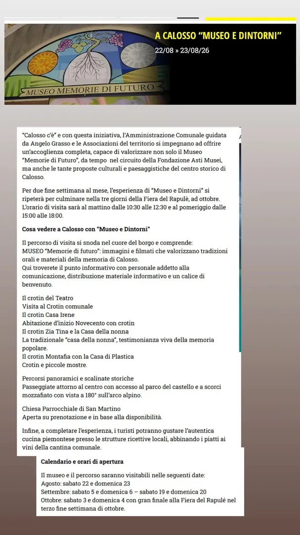 Locandina A Calosso Museo e Dintorni - Ottobre