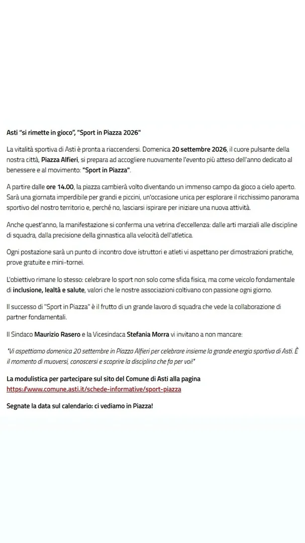 Locandina Sport in Piazza 2026