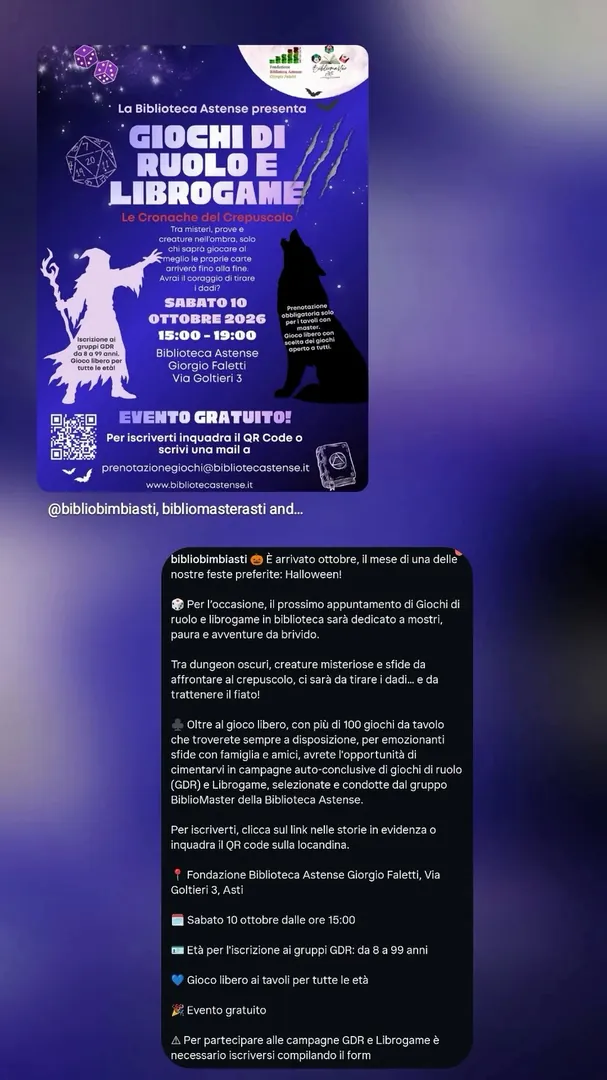 Locandina Giochi di Ruolo e Librogame - Le Cronache del Crepuscolo - Biblioteca Astense