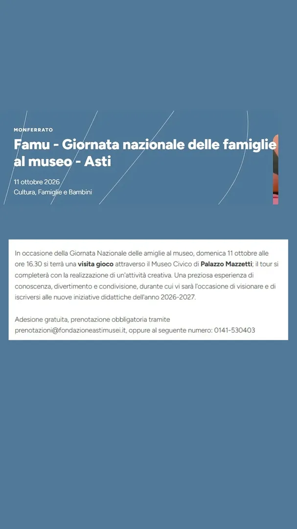Locandina Famu - Giornata nazionale delle famiglie al museo - Asti