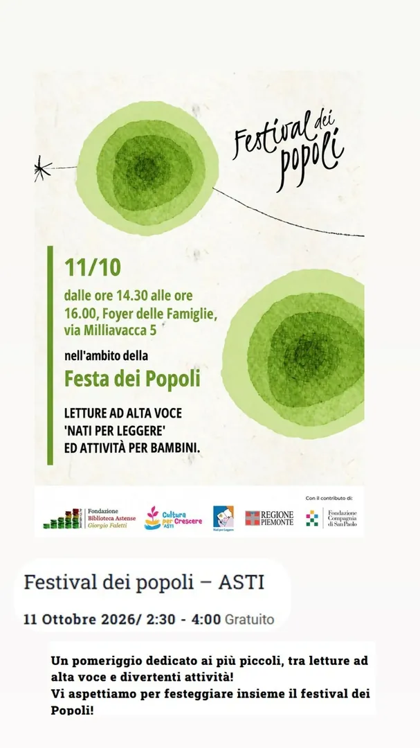 Locandina Letture ad Alta Voce 'Nati per Leggere' ed Attività per Bambini - Fondazione Biblioteca Astense Giorgio Faletti