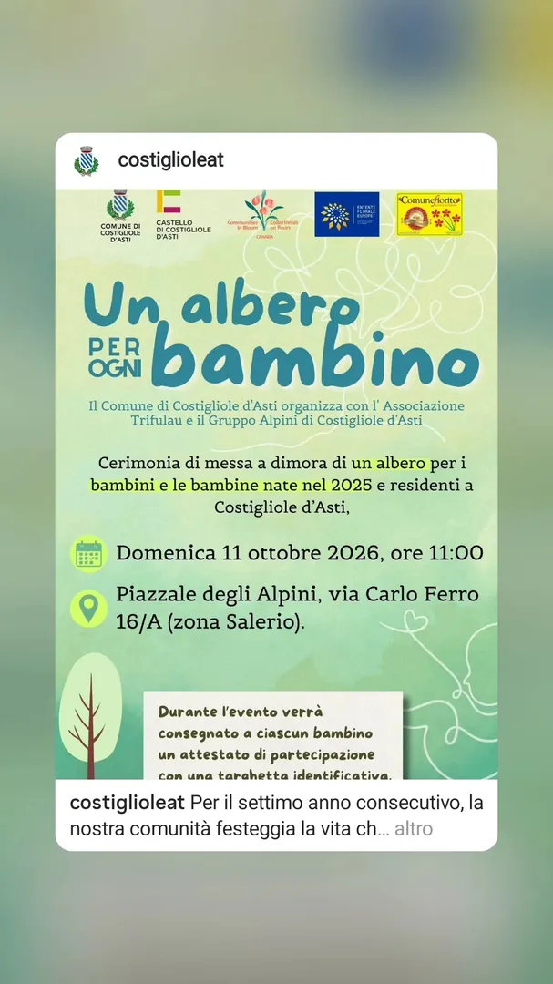 Locandina Un albero per ogni bambino - Comune di Costigliole d'Asti