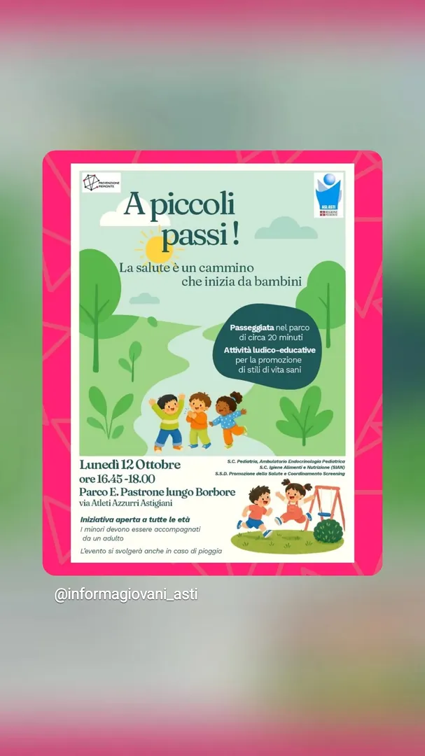 Locandina A piccoli passi! La salute è un cammino che inizia da bambini - ASL Asti