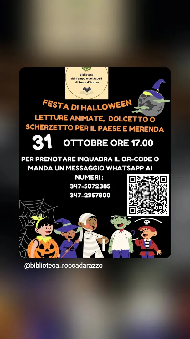 Locandina Festa di Halloween - Biblioteca del Tempo e dei Saperi di Rocca d'Arazzo