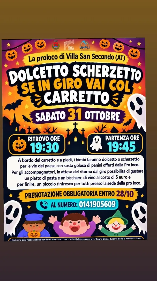 Locandina Dolcetto Scherzetto Se in Giro Vai col Carretto - Pro Loco Villa San Secondo