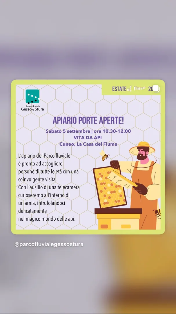 Locandina Apiario Porte Aperte! Vita da Api - Parco Fluviale Gesso e Stura
