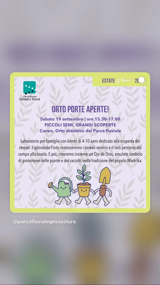 Locandina Piccoli Semi, Grandi Scoperte - Parco fluviale Gesso e Stura