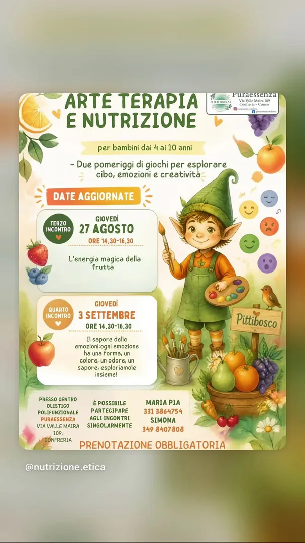 Locandina Arte Terapia e Nutrizione - Il sapore delle emozioni - Puraessenza