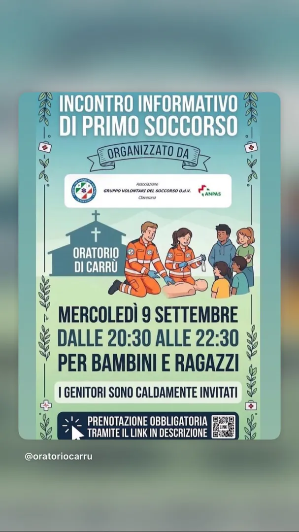 Locandina Incontro Informativo di Primo Soccorso - Gruppo Volontari del Soccorso O.d.V. Clavesana