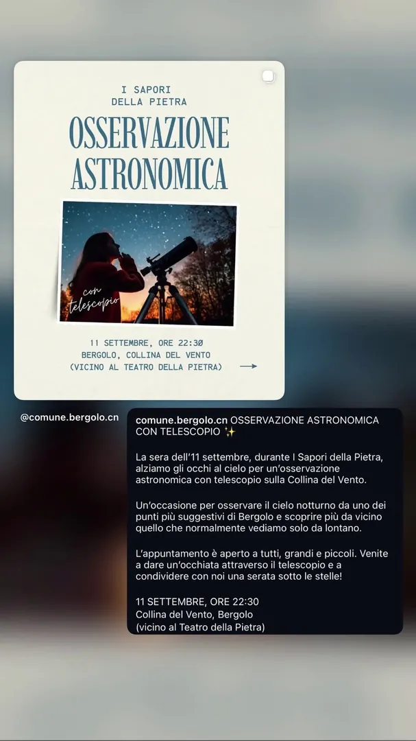 Locandina Osservazione Astronomica con Telescopio - Comune di Bergolo