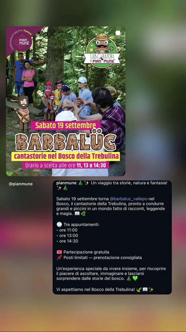 Locandina Barbalüc - Cantastorie nel Bosco della Trebulina - Pian Muné