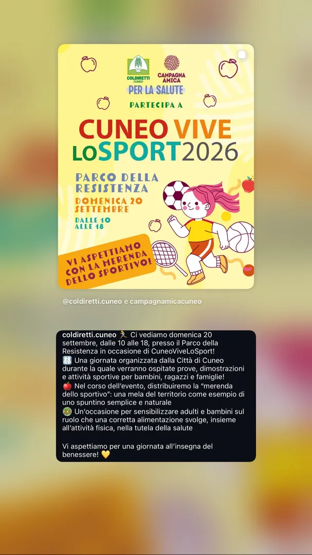 Locandina Cuneo Vive lo Sport 2026 - Coldiretti Cuneo / Campagna Amica