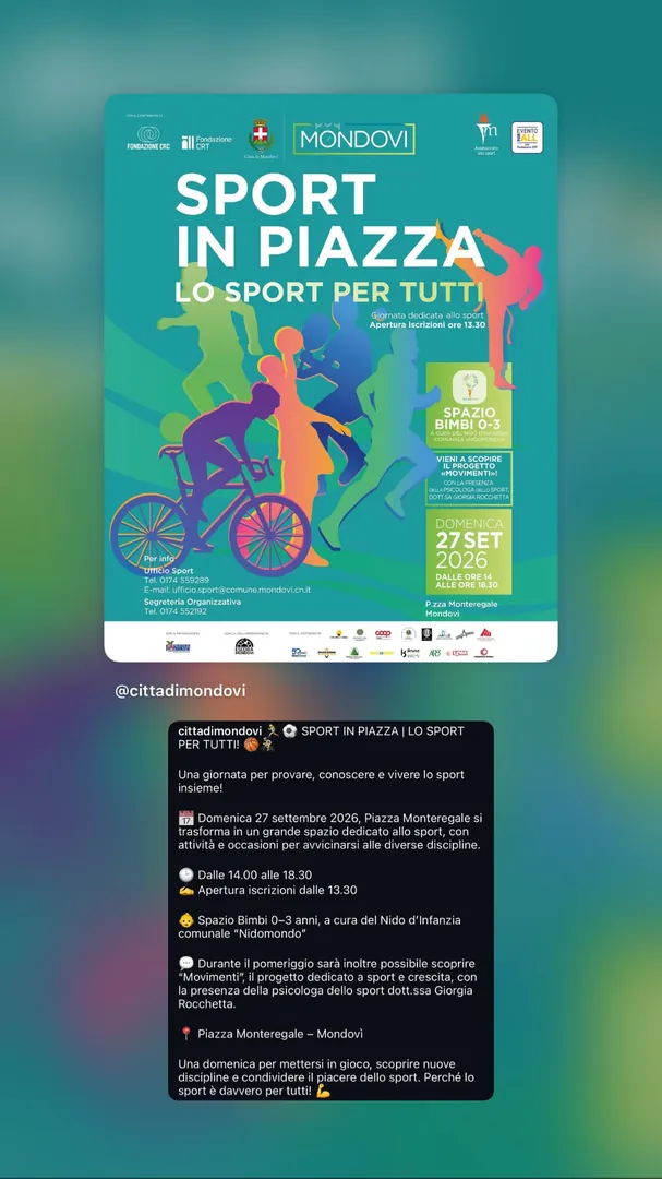 Locandina Sport in Piazza - Lo Sport per Tutti - Città di Mondovì