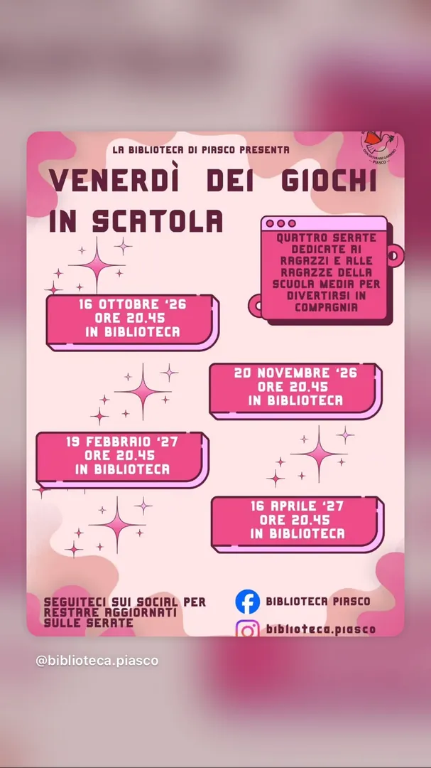 Locandina Venerdì dei Giochi in Scatola - Biblioteca di Piasco