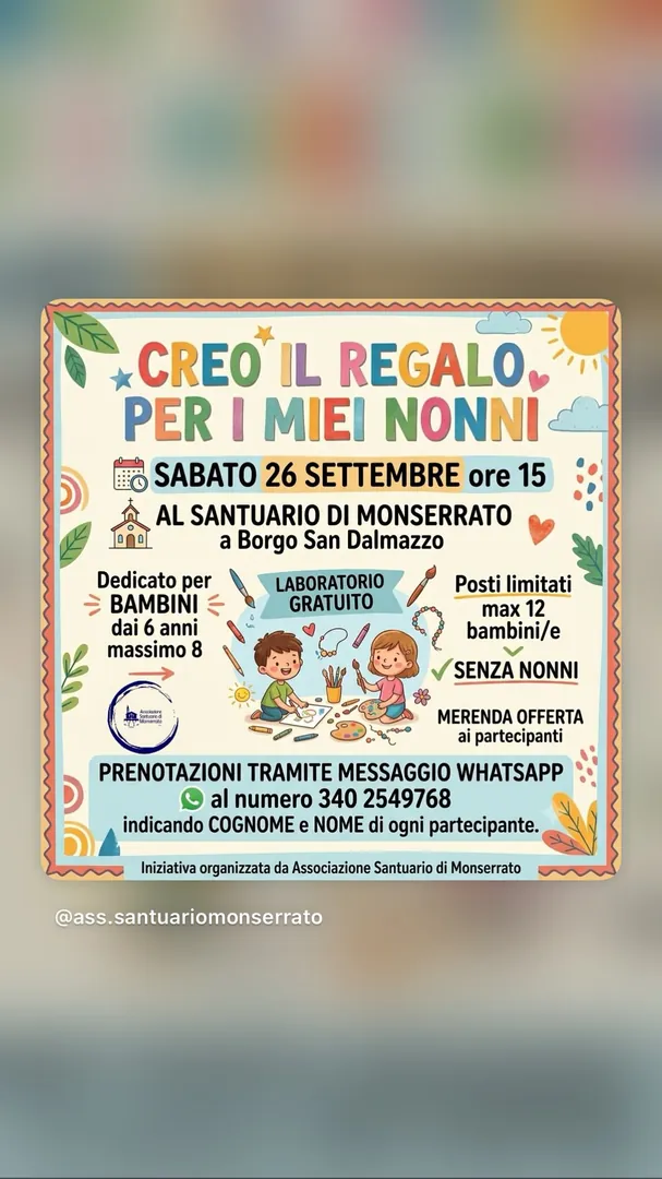 Locandina Creo il Regalo per i Miei Nonni - Associazione Santuario di Monserrato