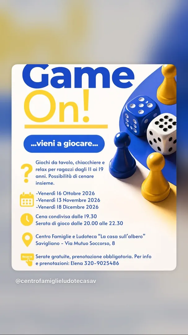 Locandina Game On! - Centro Famiglie e Ludoteca La casa sull'albero