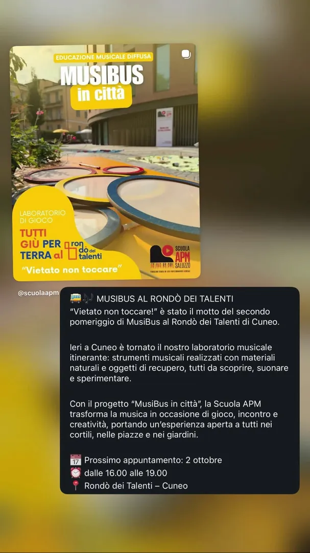 Locandina Musibus in Città - Tutti Giù per Terra - Scuola APM Saluzzo